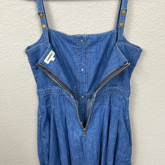 New L’Agence Denim Pleated Esmeralda Dress Button Front Blue Jean Stokes Sz 8 - Picture 7 of 16